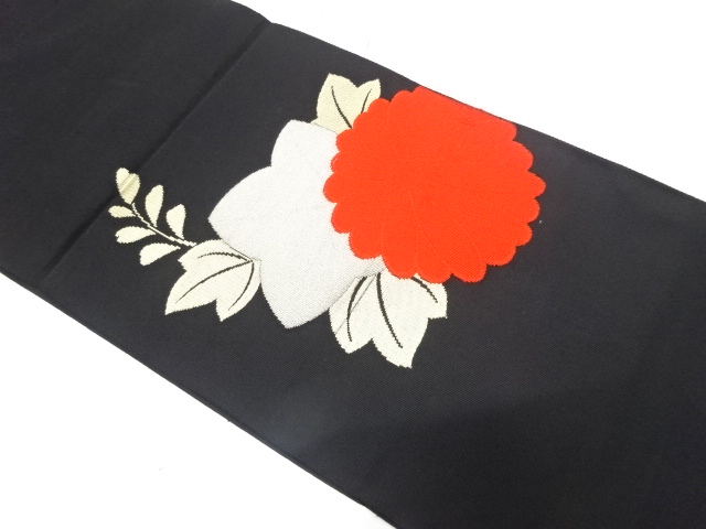 JAPANESE KIMONO / ANTIQUE NAGOYA OBI FOR SUMMER / SILK / WOVEN KIKU & MAPLE